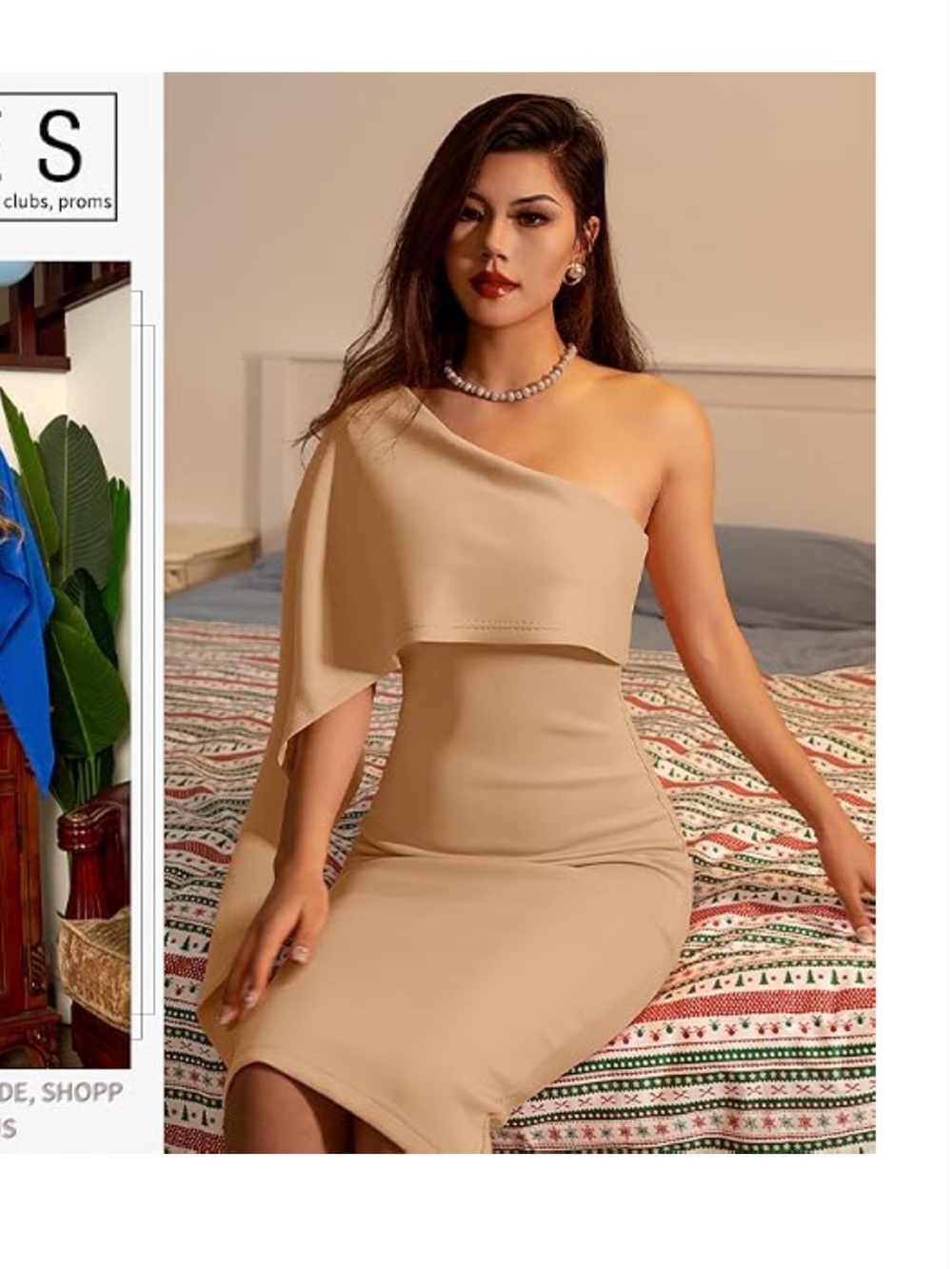 Elegant One-Shoulder Beige scuba material Bodycon Dress